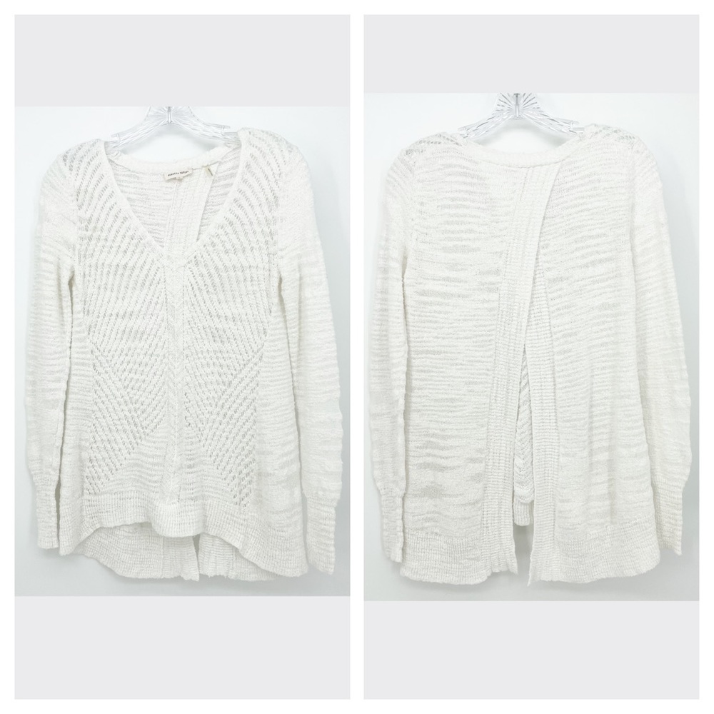 Rebecca Taylor Back Split Open Knit Womens Sweater White Size Small Long Sleeve